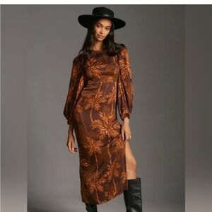 Farm Rio Long-sleeve Low-back printed midi dress - S